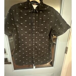 DENIM FLOWER RICKY SINGH Shirt Mens Slim Fit Black Button Down Bicycles‎ Print L